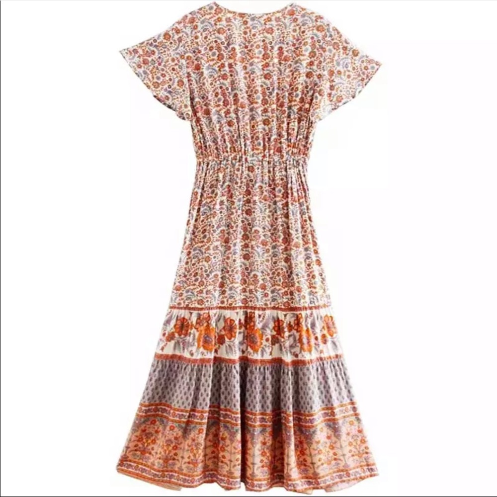 Boho Floral Gypsy Stripe Print Maxi Dress teal - Picture 10 of 16
